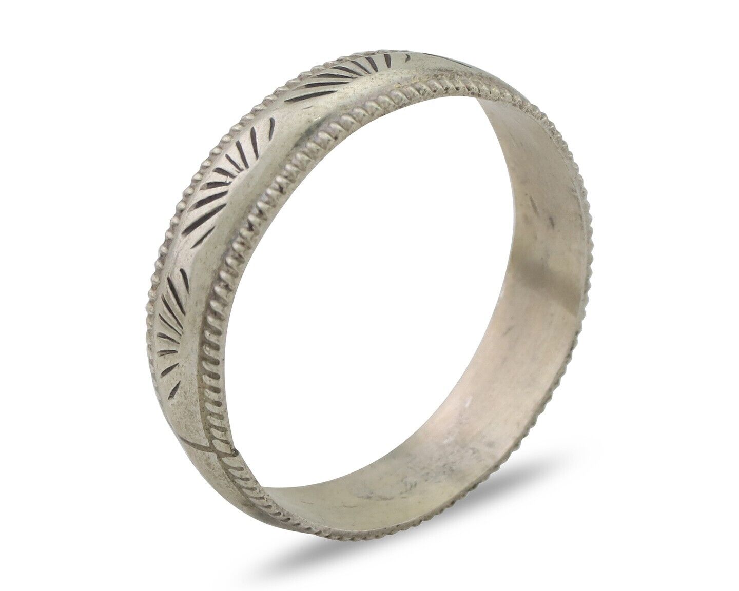 Navajo Hand Stamped Band 925 Silver 6.0 mm Signed Larry Chavez Size 12.75 C.80's