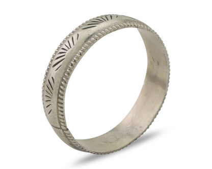 Navajo Hand Stamped Band 925 Silver 6.0 mm Signed Larry Chavez Size 12.75 C.80's