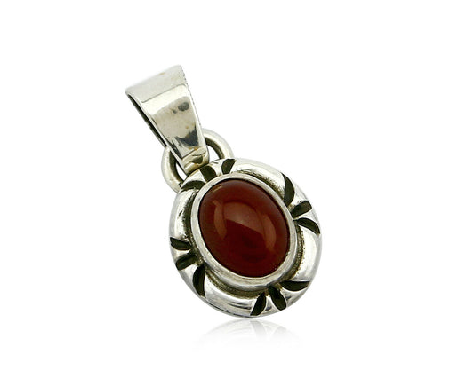 Navajo Hand Stamped Natural Mined Cornelian in .925 SOLID Silver Pendant