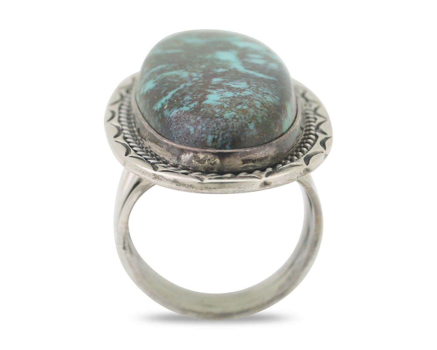 Navajo Ring 925 Silver Apache Blue Turquoise Native American Artist C.80's