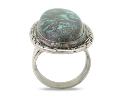 Navajo Ring 925 Silver Apache Blue Turquoise Native American Artist C.80's