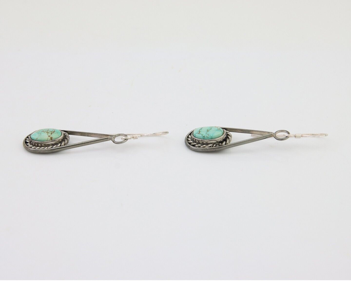 Navajo Dangle Earrings 925 Silver Natural Turquoise Native American Artist C.80s