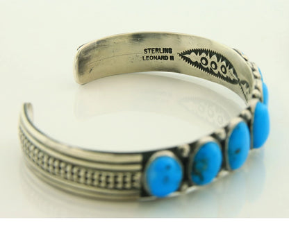 Navajo Cuff Bracelet 925 Sterling Silver Turquoise Handmade Vintage Leonard H