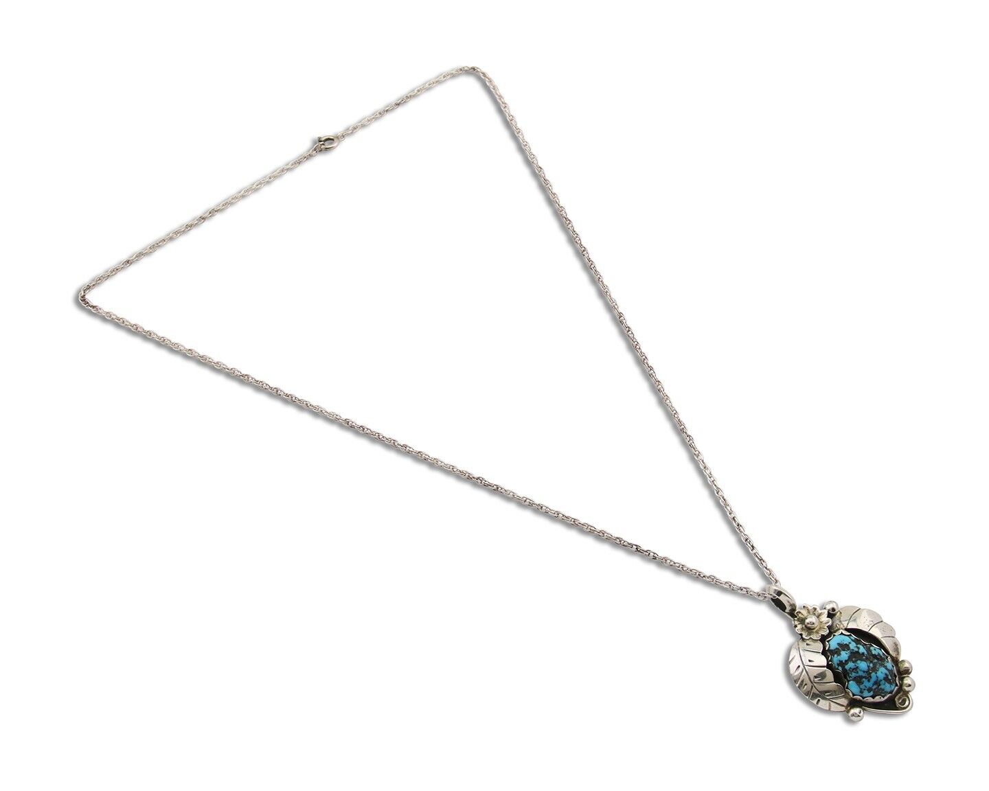 Navajo Necklace 925 Silver Natural Seafoam Turquoise Native Artist C.80's