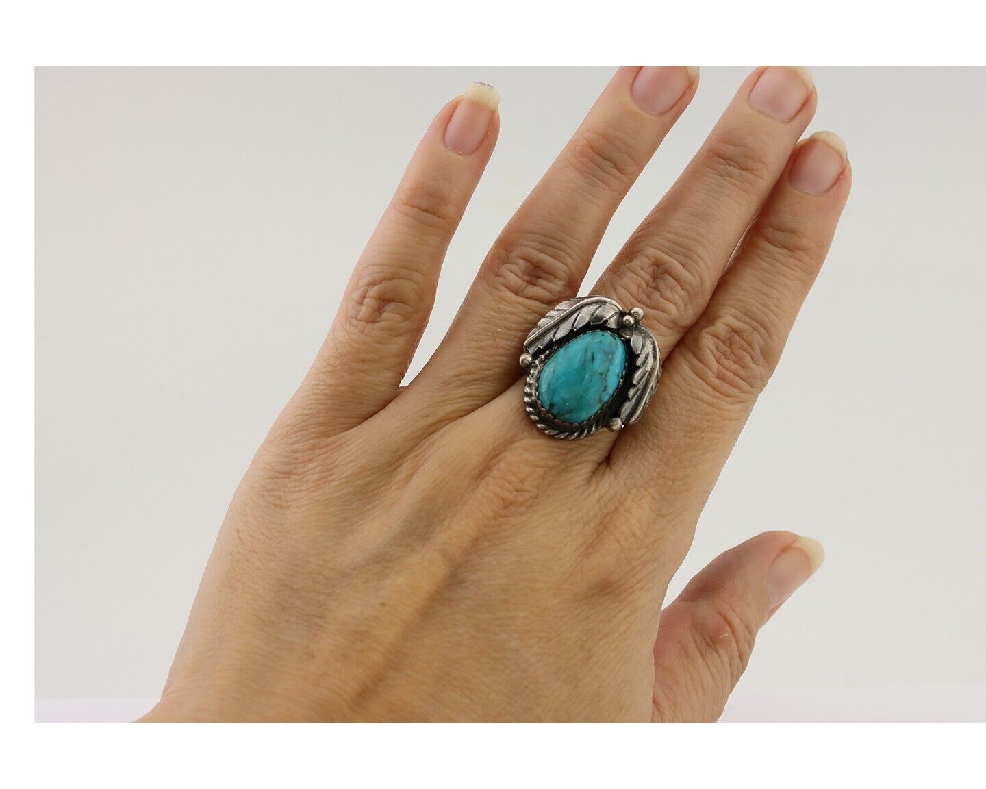 Navajo Handmade Ring 925 Silver Blue Turquoise Native American Artist C.80's