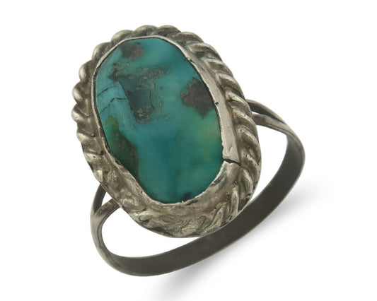 Navajo Ring 925 Sterling Natural Turquoise Native Artist C.80's Size 6.75