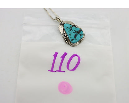 Navajo Necklace Pendant 925 Silver Blue Turquoise Signed Justin Morris C.80's