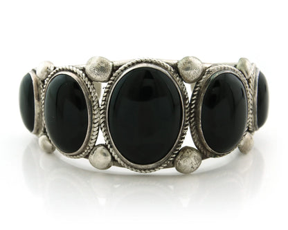 Men Navajo Cuff Bracelet 925 Sterling Silver Onyx Vintage Signed William Singer