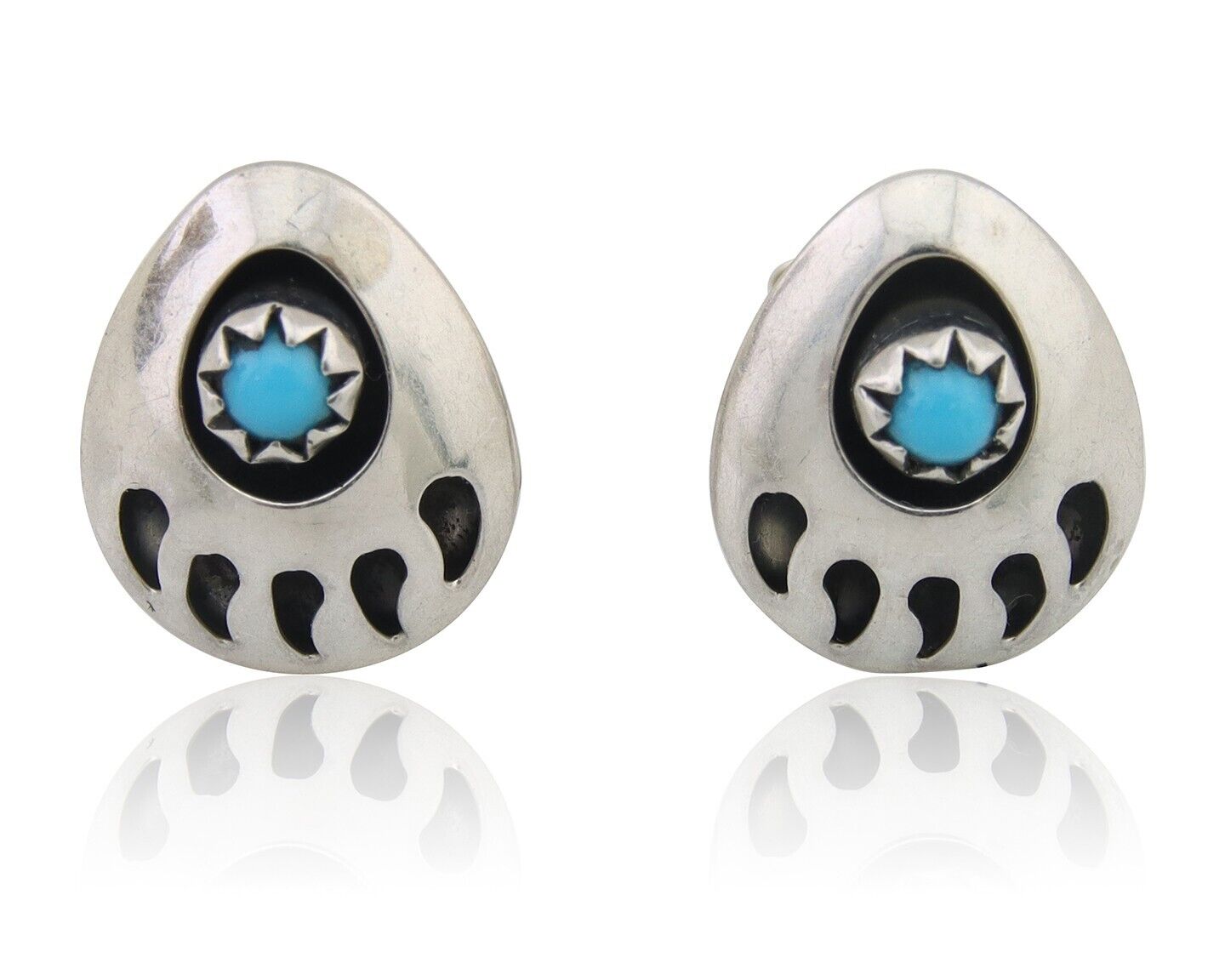 Navajo Paw Earrings 925 Silver Turquoise Native American Artist C.80's