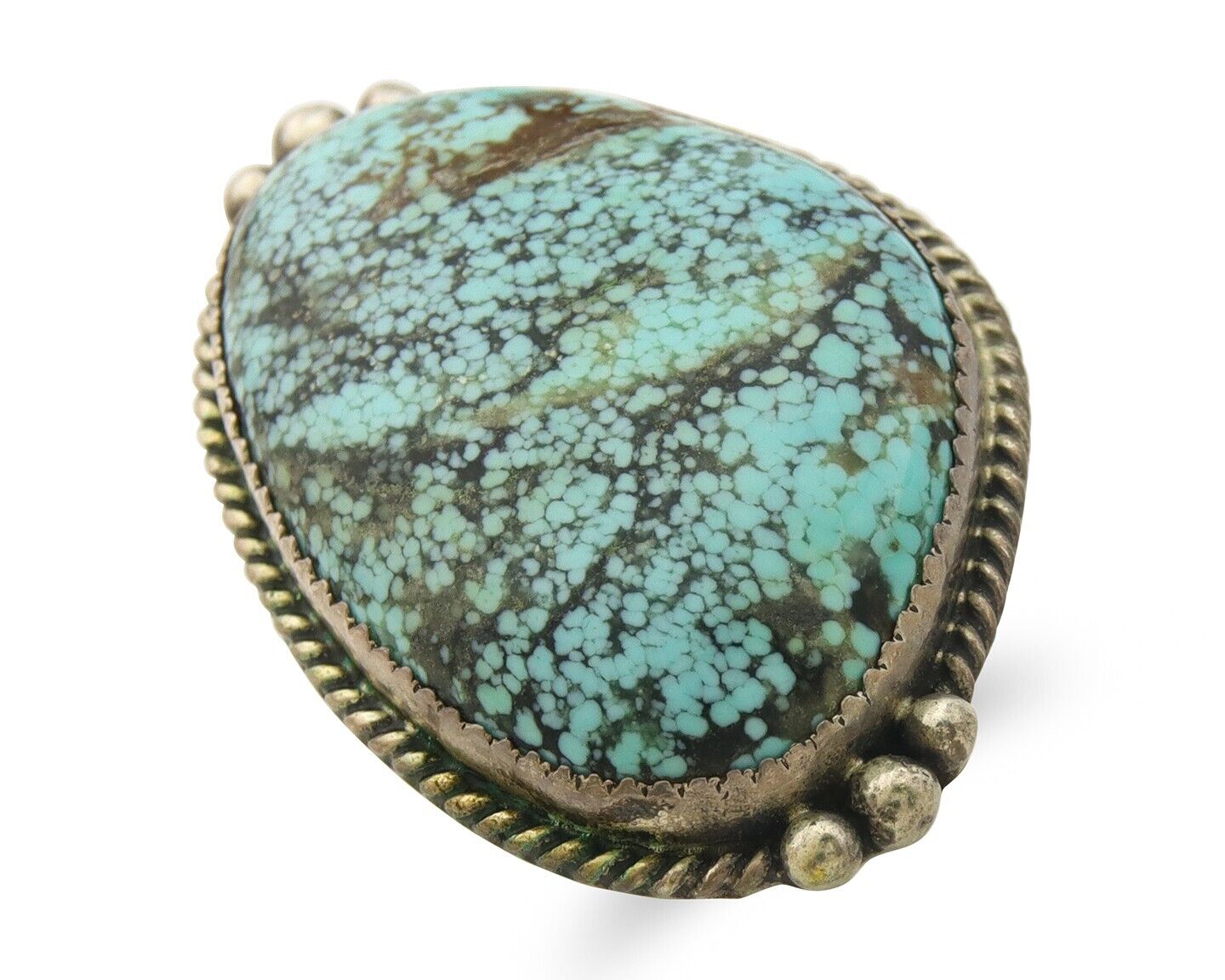 Navajo Ring 925 Sterling Spiderweb Blue Turquoise Native Artist C.80's Size 7.5