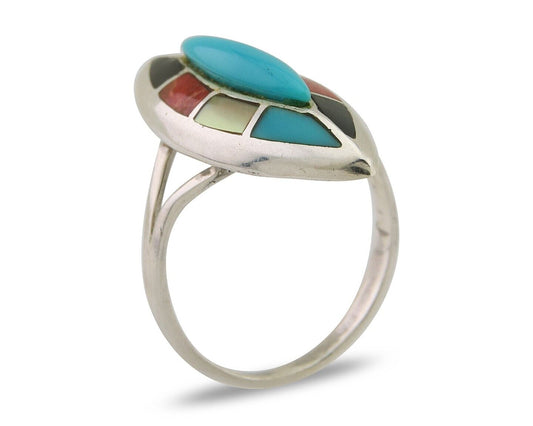 Navajo Ring 925 Silver Turquoise Shell Onyx Spiney Oyster Native Artist C.80's