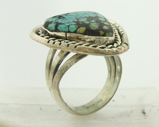 Vintage Navajo Ring 925 Sterling Silver Turquoise Signed L Bennett Size 7.5
