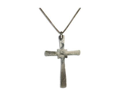 Navajo Sand Cast Cross Pendant 925 Silver Turquoise Native Artist C.80s