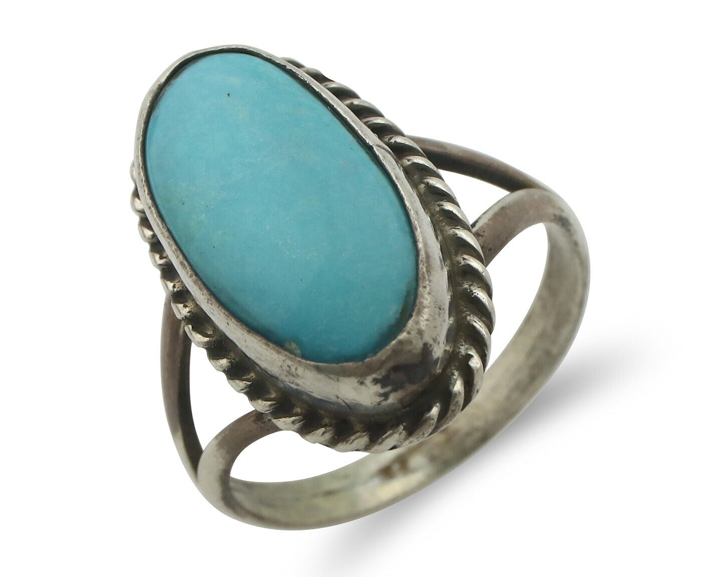 Navajo Ring .925 Silver Natural Blue Turquoise Native American Signed C.80's