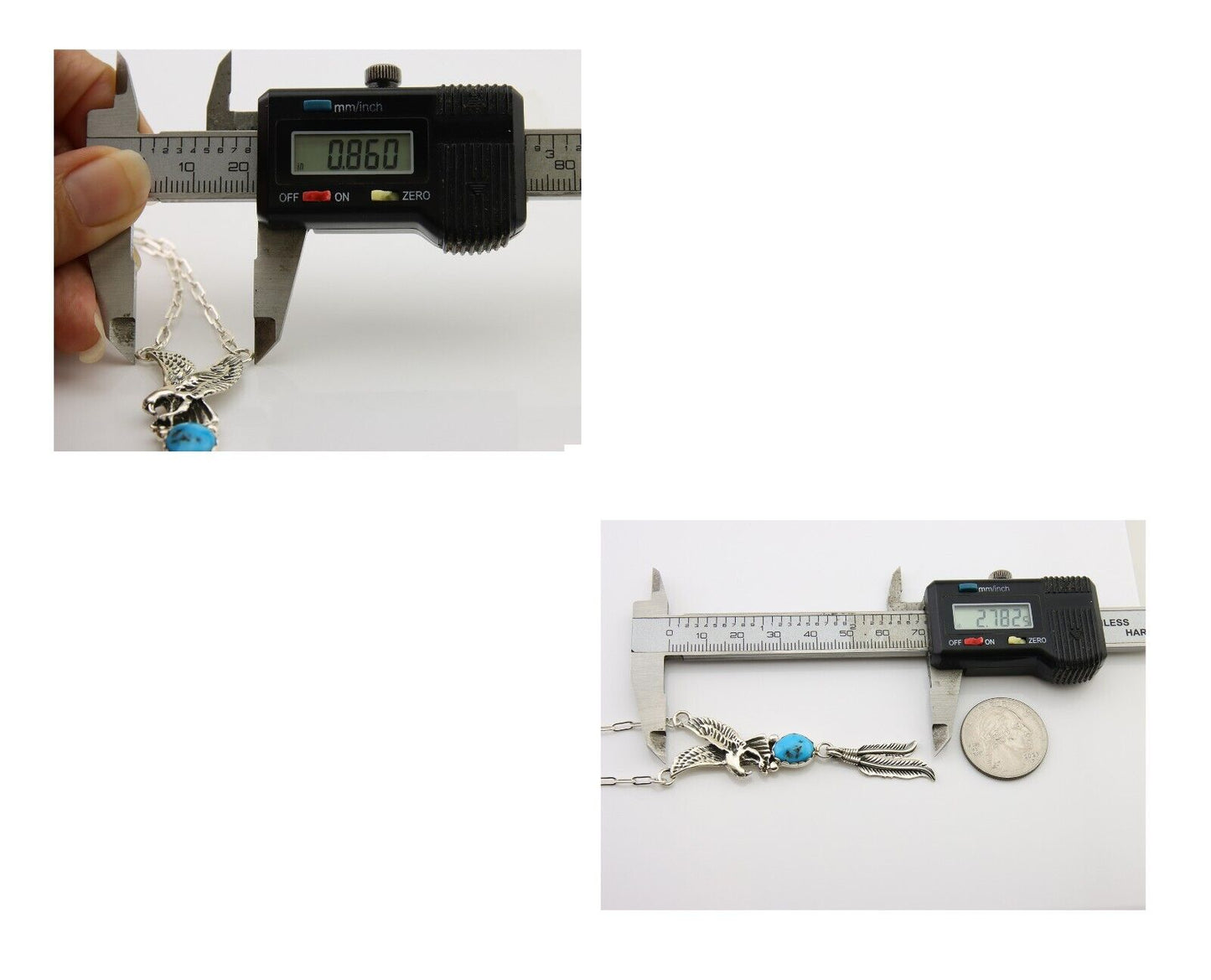 Navajo Eagle Feather Turquoise Necklace 925 Silver Native American Artist C.80's