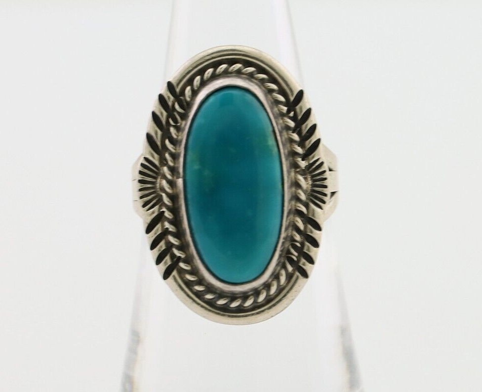 Navajo Ring 925 Silver Natural Blue Turquoise Artist Signed M BEGAY C.80's