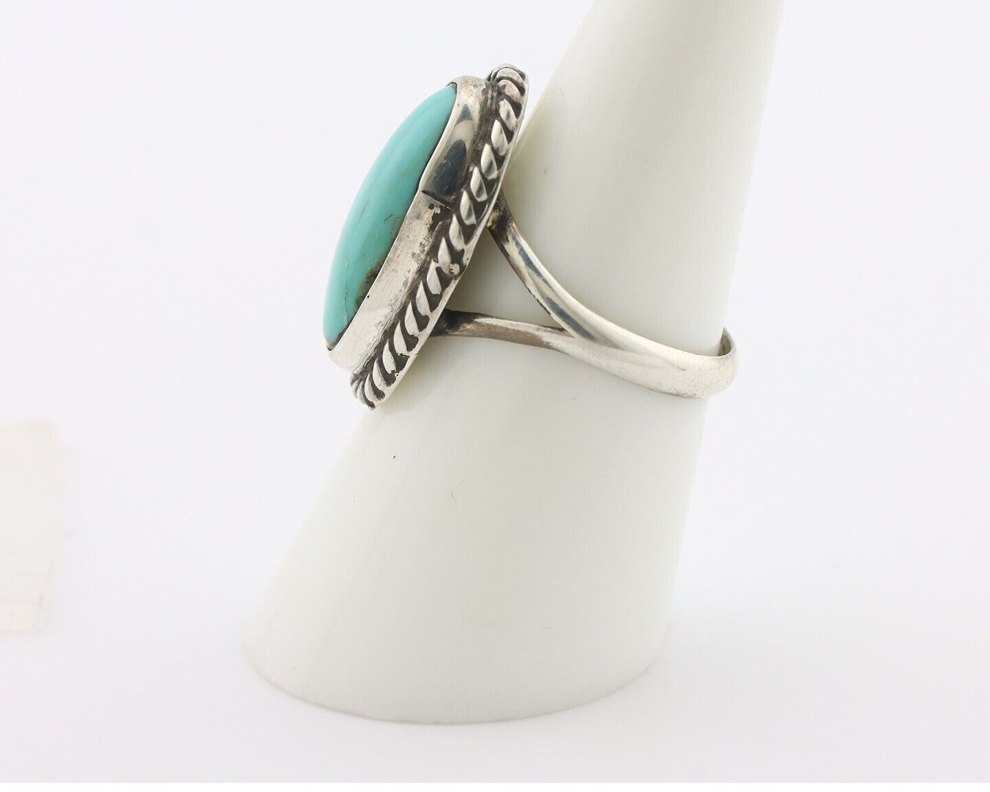 Navajo Ring 925 Silver Natural Kingman Turquoise Signed M Montoya C.80's