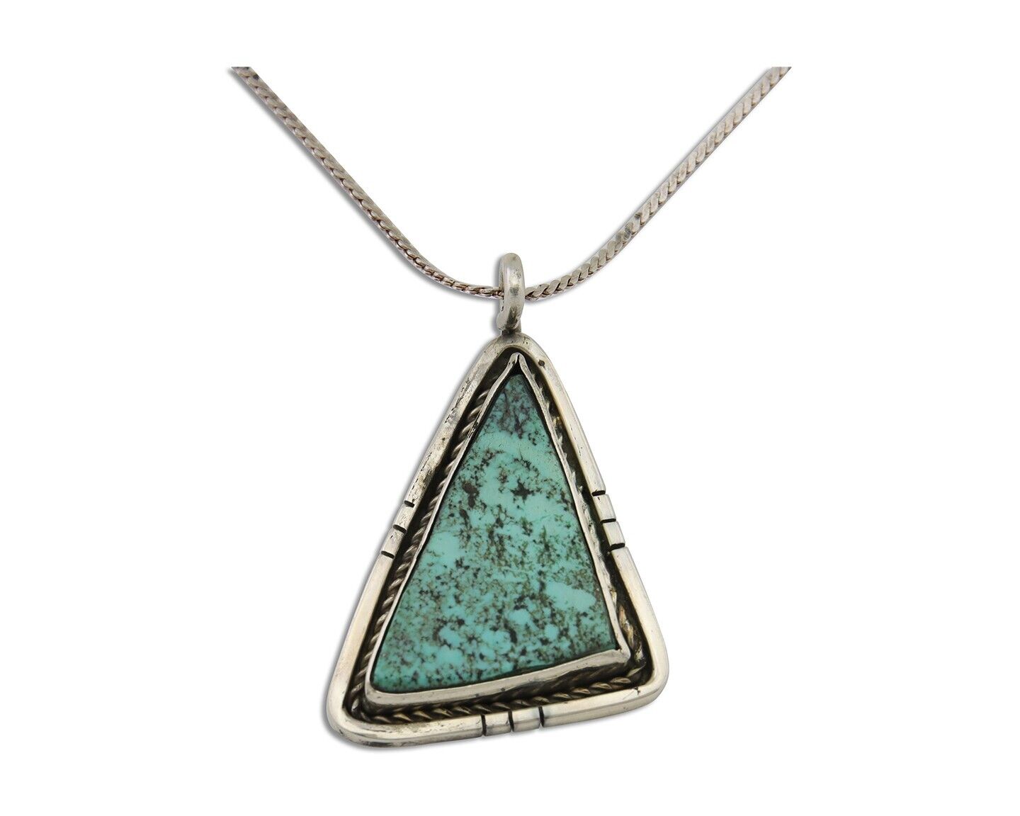 Navajo Heart Necklace 925 Silver Natural Turquoise Artist Signed FG C80s