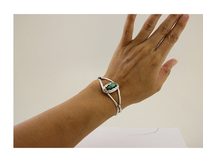 Navajo Hand Stamped Cuff Bracelet Malachite 925 Silver Artist Signed IJC C.80's