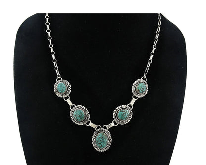 Navajo Necklace Earring Set Sterling Silver Vintage Native Artist Signed NE C80s