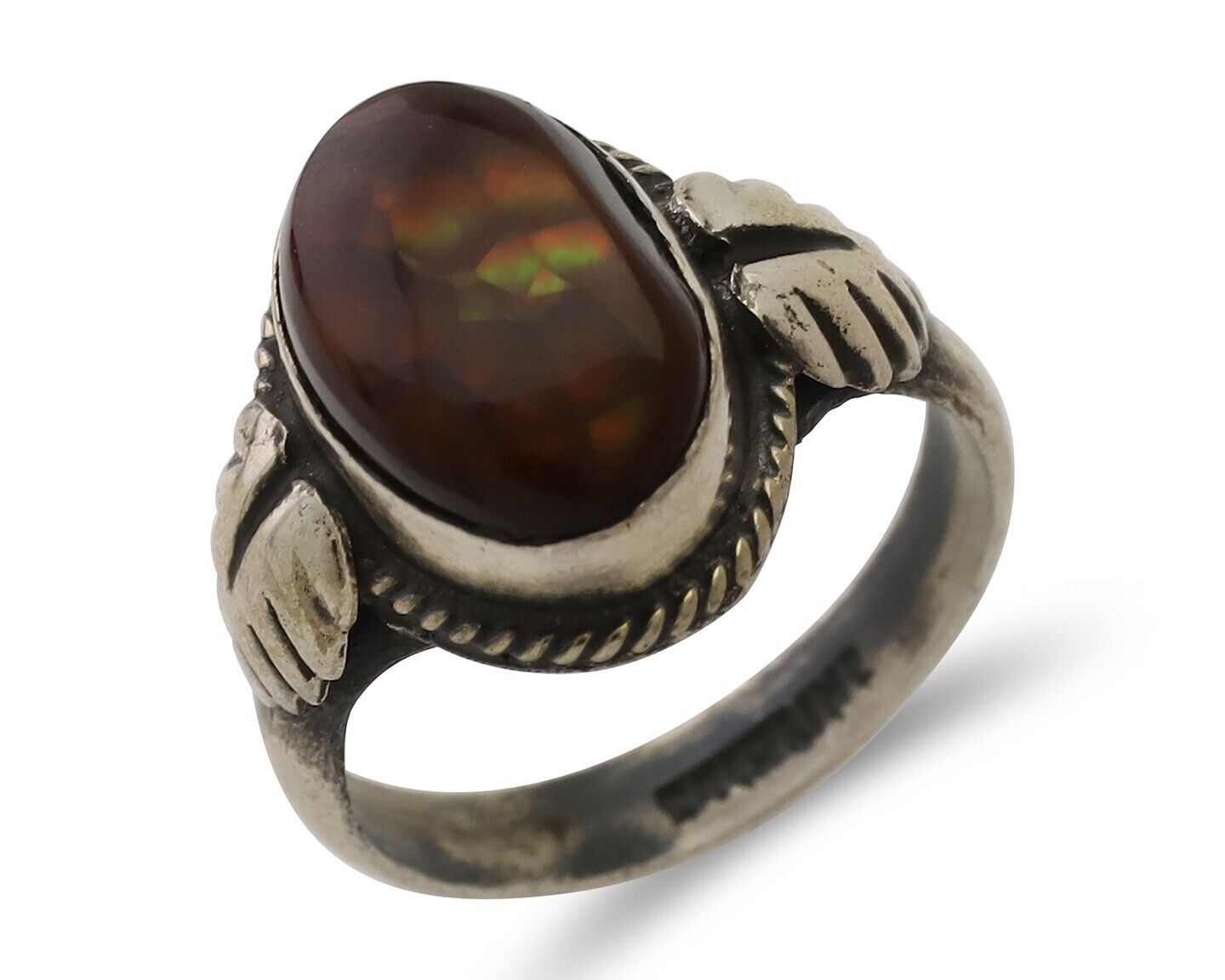 Navajo Handmade Ring 925 Silver Natural Fire Opal Native Artist Size 5.0 C.80's