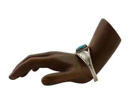 Navajo Handmade Bracelet 925 Silver Natural Blue Turquoise Artist Signed E C.80s