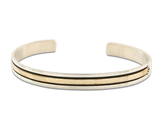 Navajo Bracelet 925 Silver & 12k Yellow Gold Plated Cuff Signed E C.80's