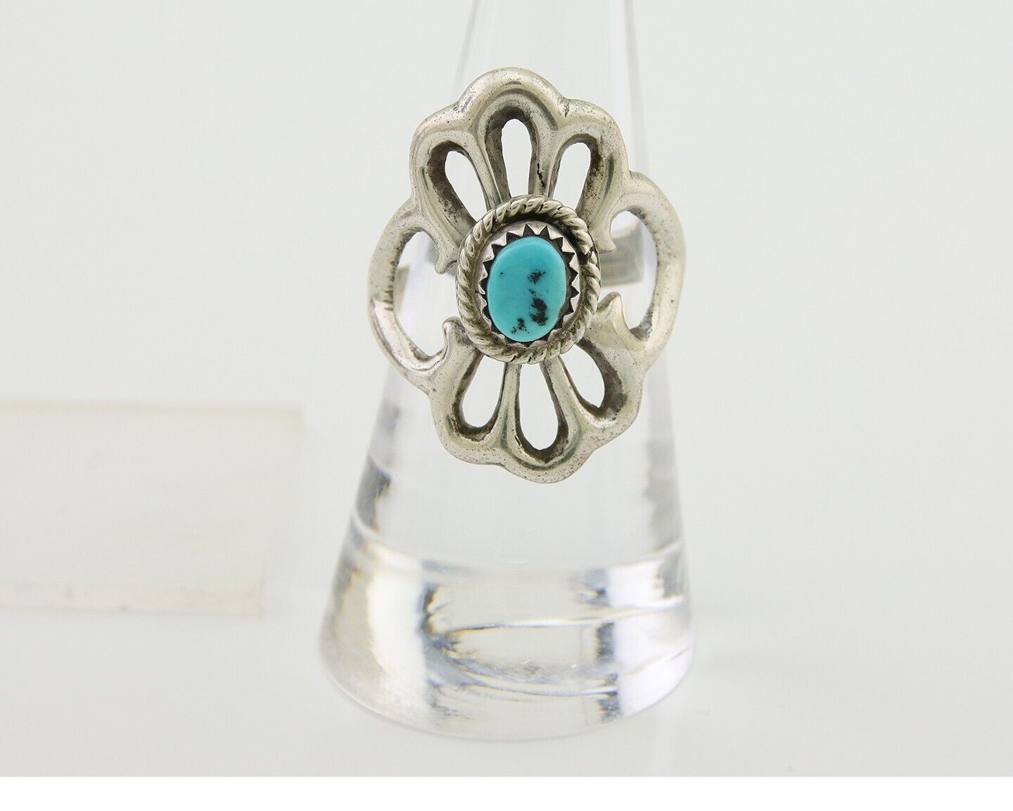 Navajo Sand Cast Ring 925 Silver Sleeping Beauty Turquoise Artist C.80's