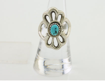 Navajo Sand Cast Ring 925 Silver Sleeping Beauty Turquoise Artist C.80's