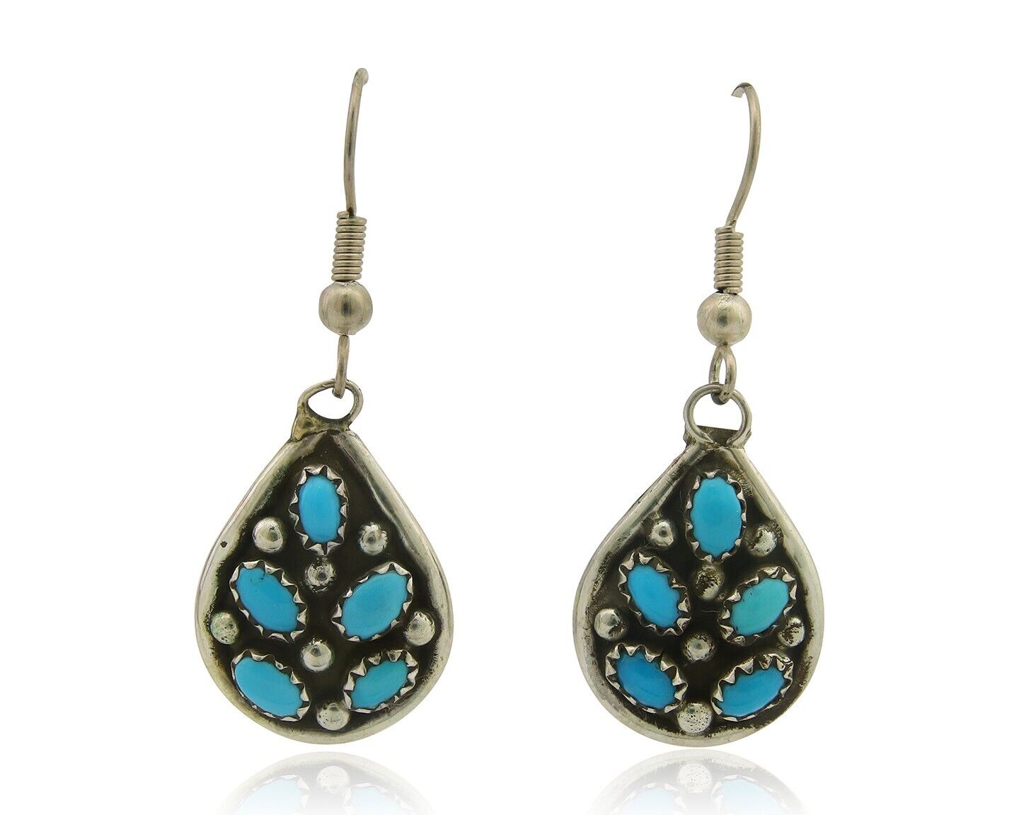 Navajo Earrings 925 Silver Natural Turquoise Native Artist C.80's