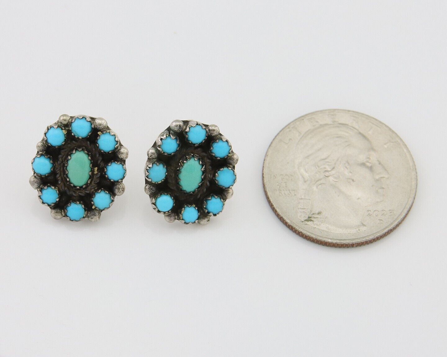 Navajo Shield Earrings 925 Silver Natural Turquoise Signed Nathaniel Curley C80s