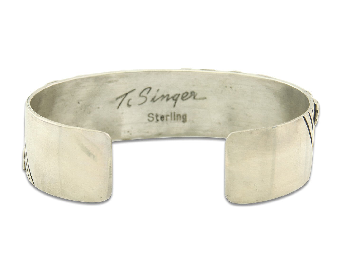 Navajo Bracelet Gold & 925 Silver Handmade 16 mm Wide Signed Thomas Singer C80s