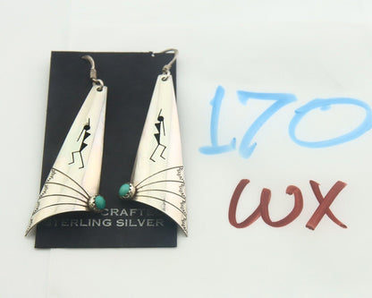 Navajo Earrings 925 Silver Kokopelli Natural Turquoise Native Artist C.80's