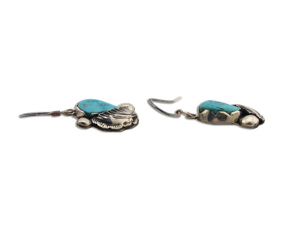 Zuni Dangle Handmade Earrings 925 Silver Blue Turquoise Native Artist C.80's