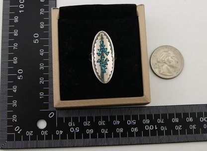 Navajo Ring 925 Silver Chip Inlay Turquoise Native Artist C.80's