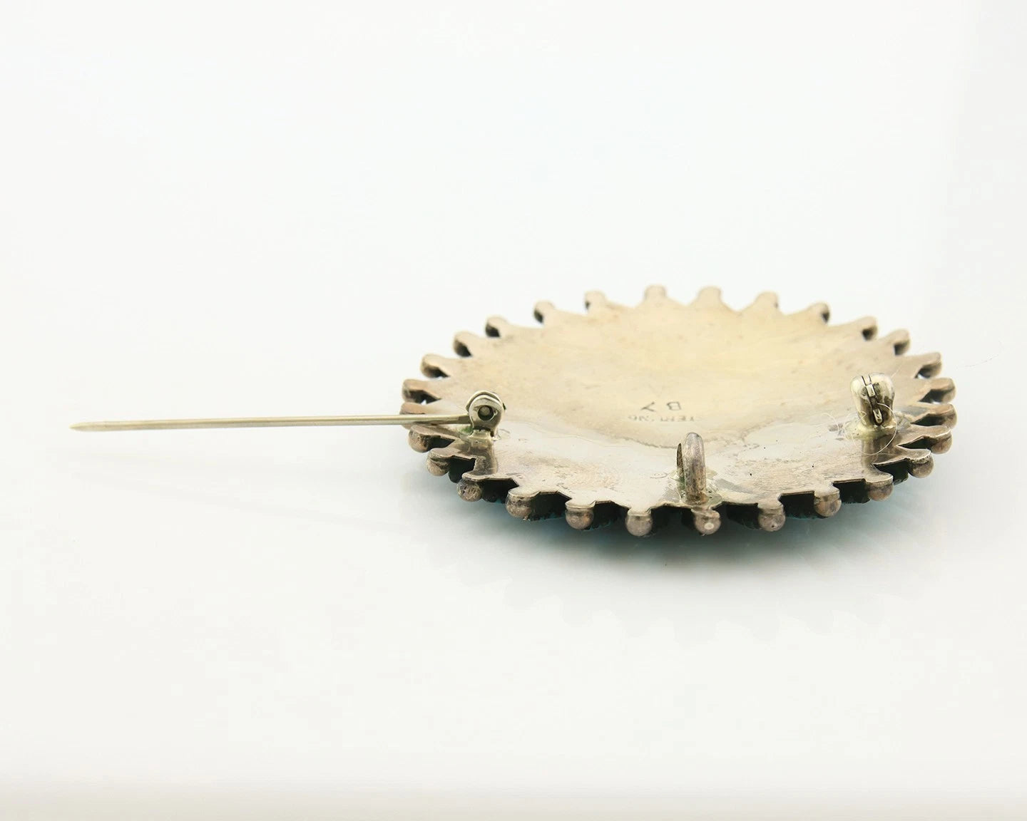 Navajo Handmade Pin Sterling Silver Turquoise Vintage Artist Signed LMB
