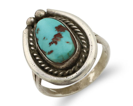 Navajo Ring 925 Silver Blue Turquoise Native American Artist C.80's