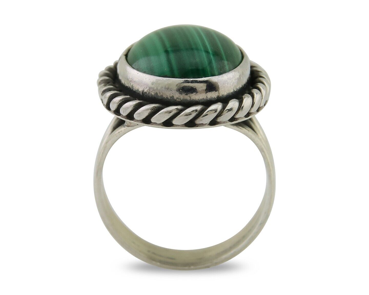Navajo Ring 925 Silver Natural Malachite Native American Artist C.80's