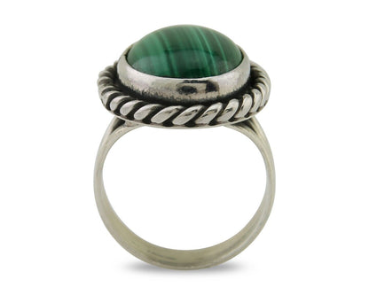 Navajo Ring 925 Silver Natural Malachite Native American Artist C.80's