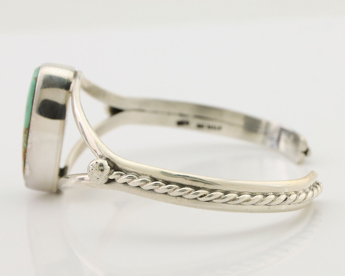 Navajo Cuff Bracelet 925 Silver Natural Blue Turquoise Artist Signed Gecko C.80s