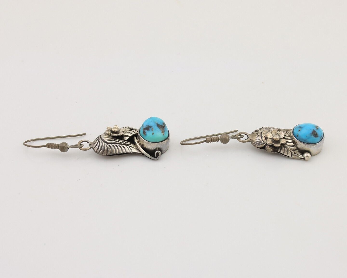 Navajo Handmade Earrings 925 Silver Natural Turquoise Native Artist C.80's