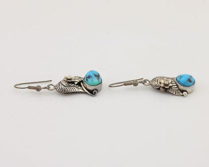 Navajo Handmade Earrings 925 Silver Natural Turquoise Native Artist C.80's