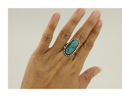 Navajo Shield Ring 925 Silver Arizona Turquoise Native Artist C.80's