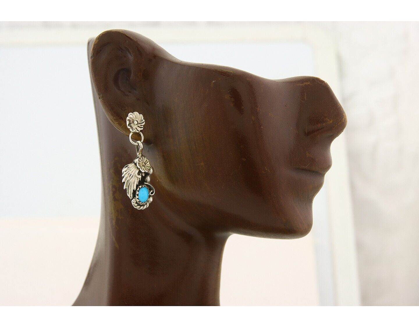 Navajo Earrings 925 Silver Natural Turquoise Native American Artist C.80's