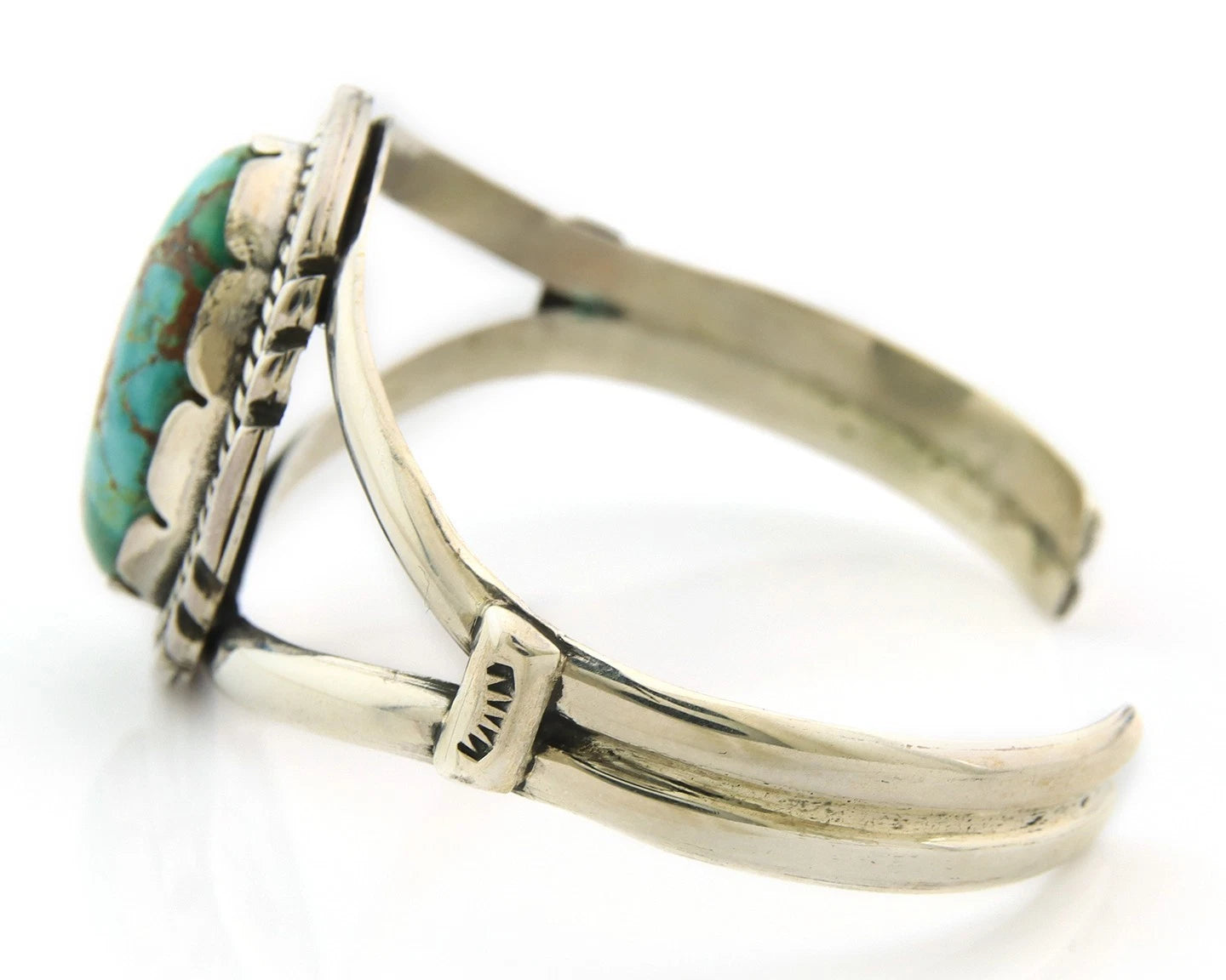 Navajo Cuff Bracelet Sterling Silver Kingman Turquoise Vintage Signed Sunrise