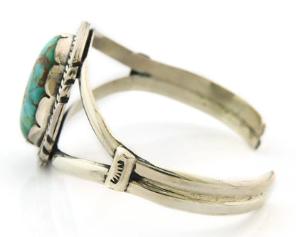 Navajo Cuff Bracelet Sterling Silver Kingman Turquoise Vintage Signed Sunrise