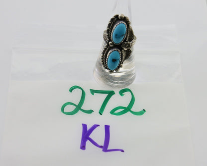 Navajo Ring 925 Silver Natural Blue Turquoise Native Artist Signed SC C.80's