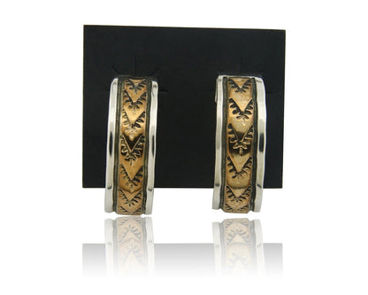 Navajo Hoop Earrings 925 Silver & Gold Artist Signed Randall Endito C.80's