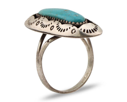 Navajo Ring 925 Silver Natural Kingman Turquoise Native American Artist C.80's
