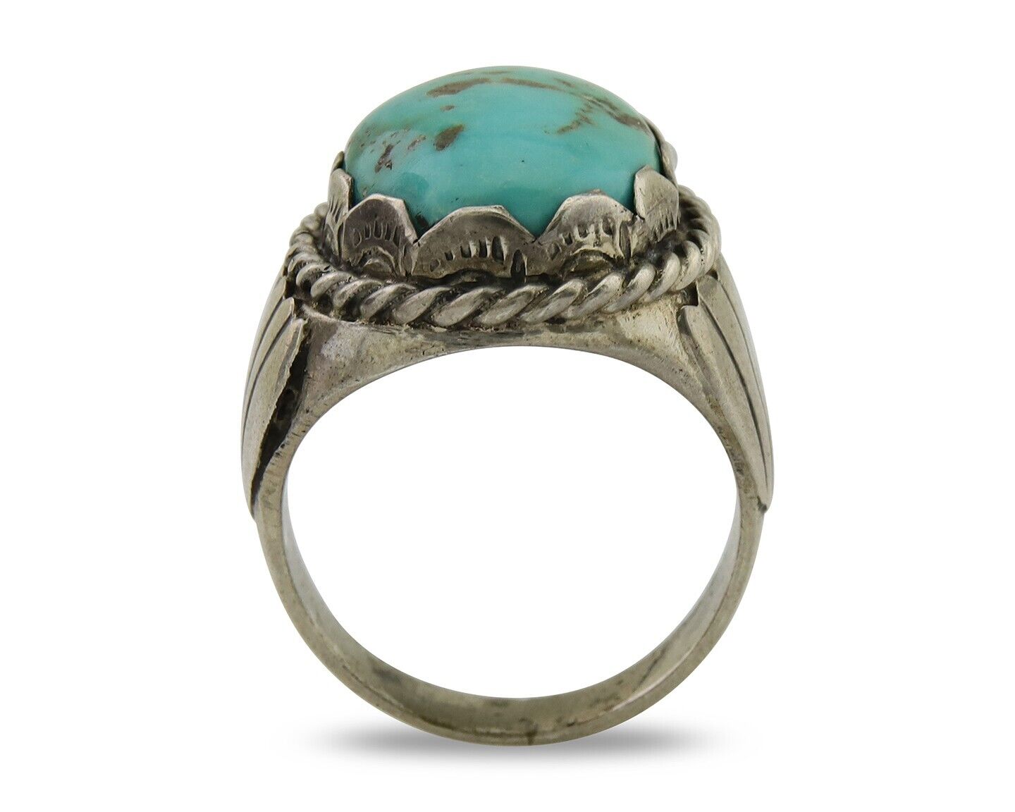Navajo Hand Stamped Ring 925 Silver Arizona Turquoise Artist C.80's